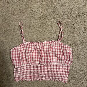 American Eagle Outfitters Red Gingham Smocked Crop top